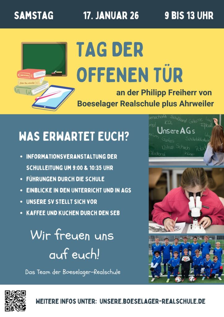 Tag der offenen Tür an der Philipp Freiherr von Boeselager Realschule plus Ahrweiler Samstag, 17. Januar 2026